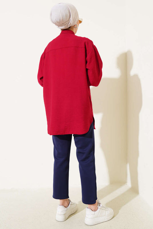 Hemd mit Schleifenstickerei in Burgunderrot