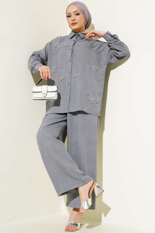 Bow Stone Oversized Two-Piece Set Gray