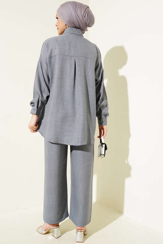 Bow Stone Oversized Two-Piece Set Gray