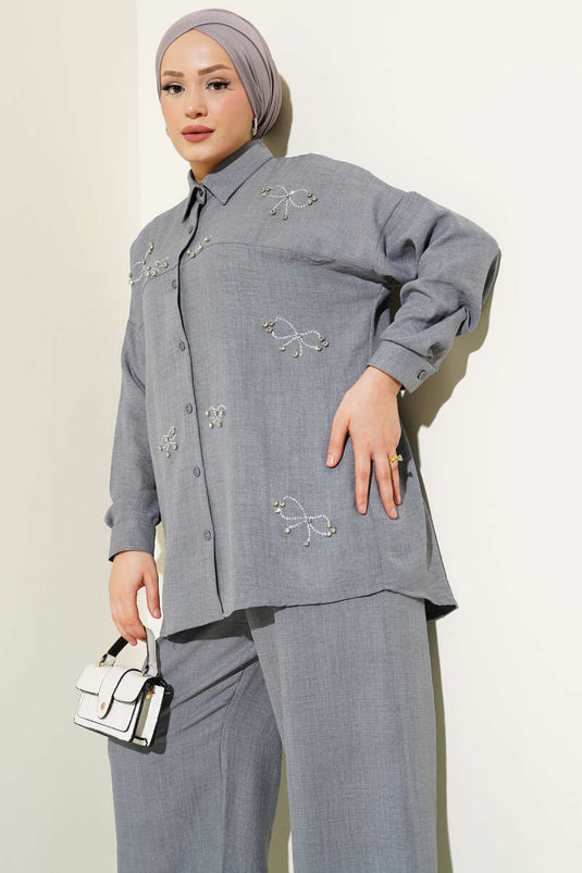 Bow Stone Oversized Two-Piece Set Gray