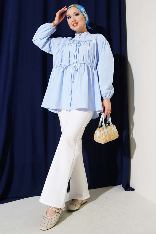 Strik geplooid overhemd blauw