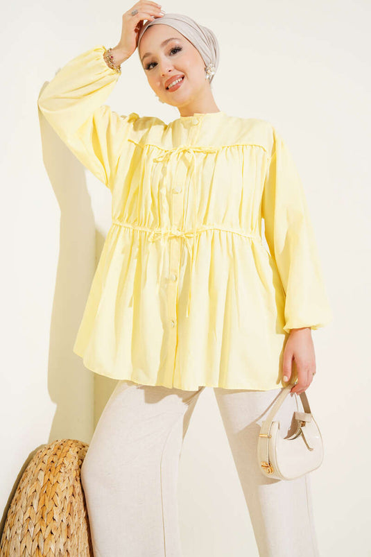 Bow-Tie Pleated Shirt Yellow