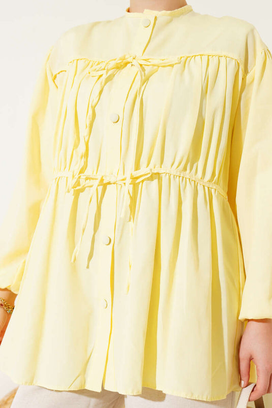 Bow-Tie Pleated Shirt Yellow