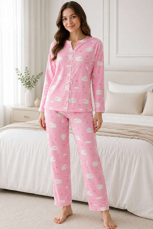 Gemustertes Pyjama-Set Mit Schleife - Verschiedene 3 Stücke
