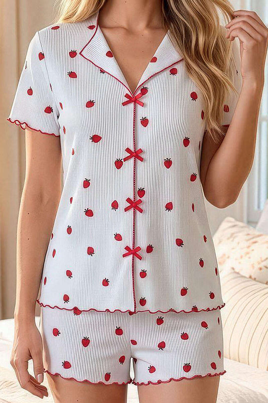 Ensemble pyjama à short à motifs avec nœud blanc