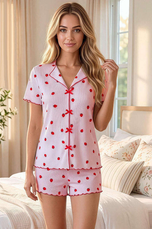 Ensemble pyjama à short imprimé avec nœud rose