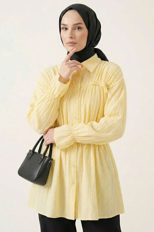 Shirt with Bow and Elastic, Yellow