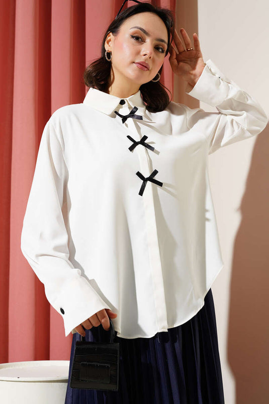 Bow Chiffon Shirt White