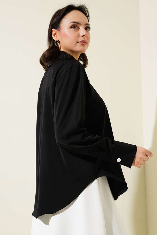 Bow Chiffon Shirt Black