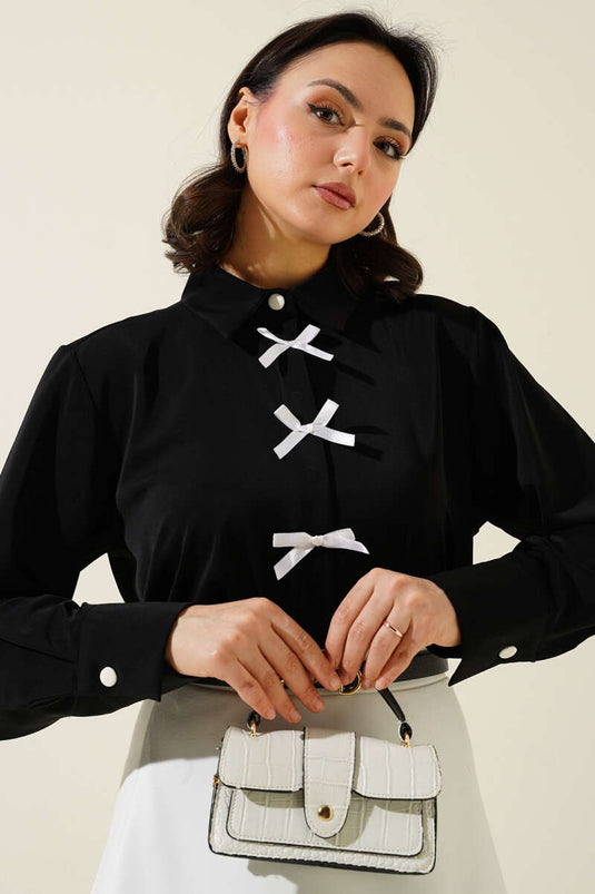 Bow Chiffon Shirt Black