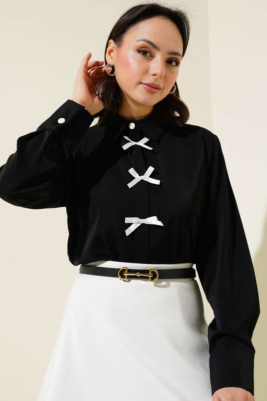 Bow Chiffon Shirt Black