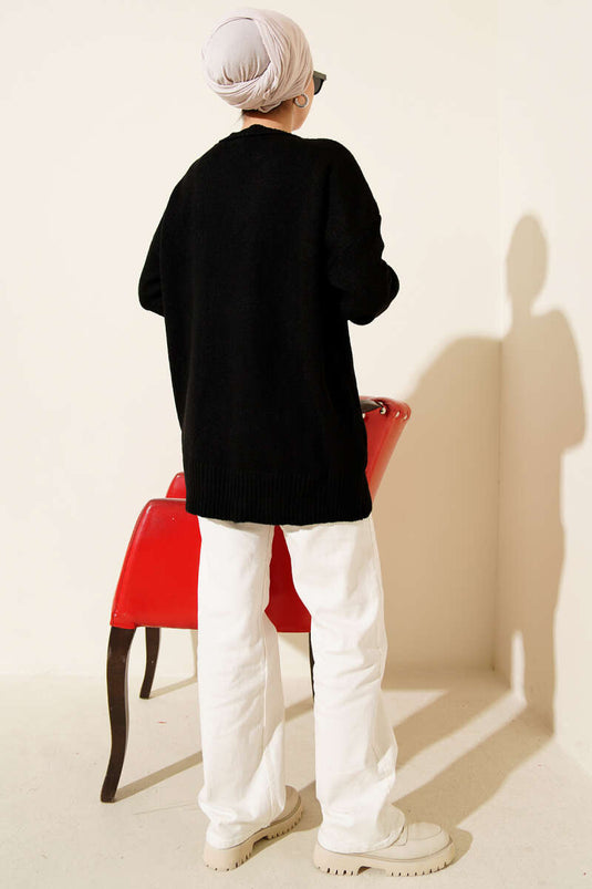 Soft Knit Tunic with Bow Black