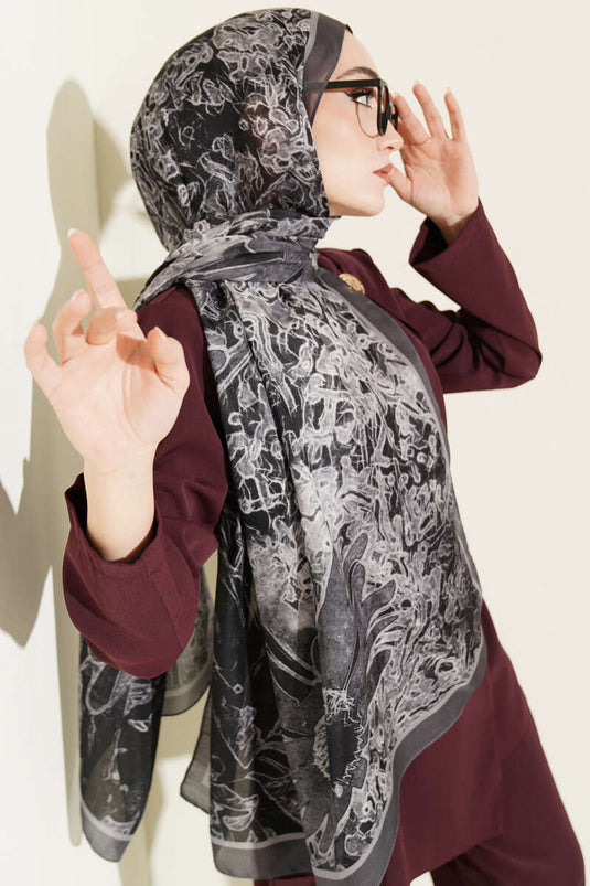 Fleur Pattern Liva Modal Scarf Smoke