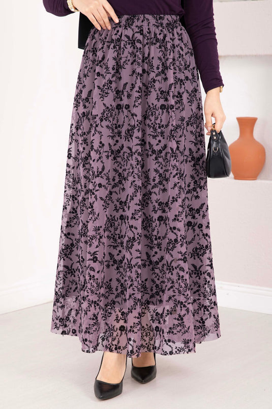 Lined Tulle Skirt with Flock Print Lilac