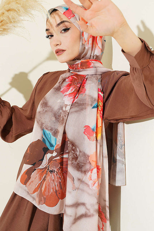 Flora gemusterter Schal Beige Braun