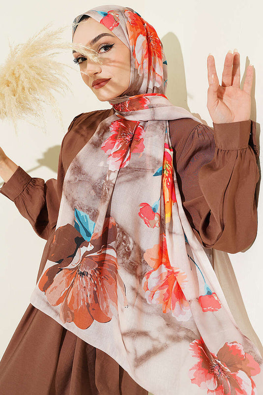 Flora gemusterter Schal Beige Braun