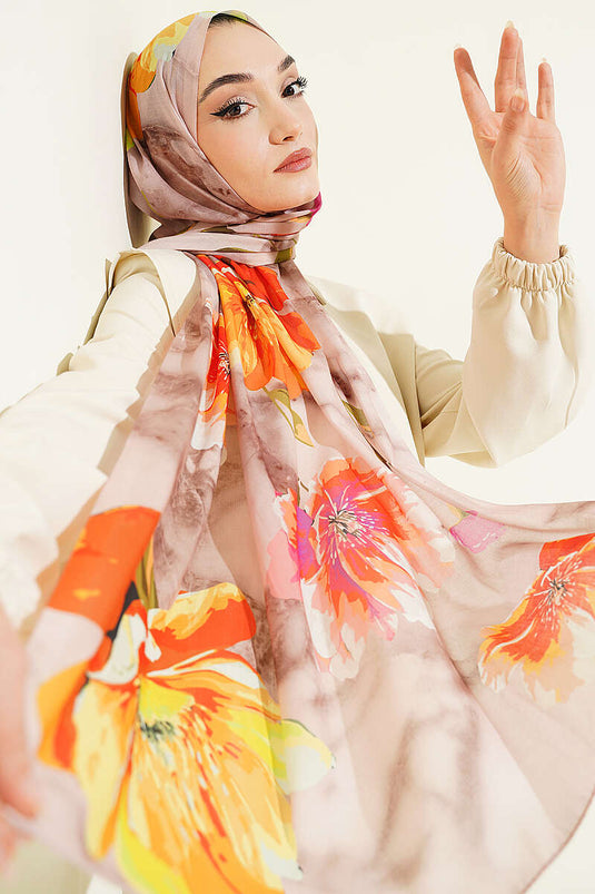 Flora gemusterter Schal Beige Grün