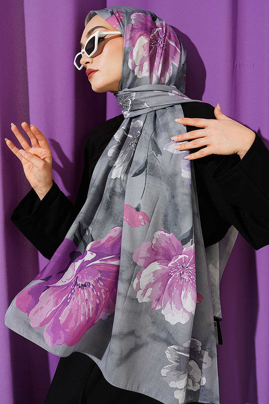 Foulard à motif Flora gris