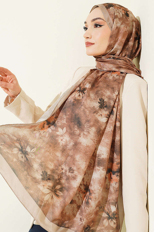 Floral Batik Desen Şal Açık Vizon