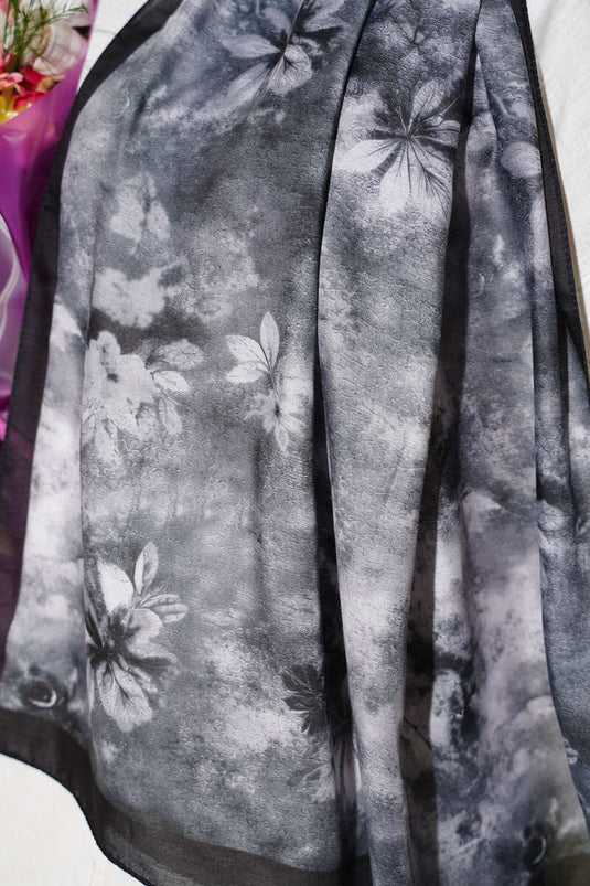 Floral Batik Desen Şal Antrasit