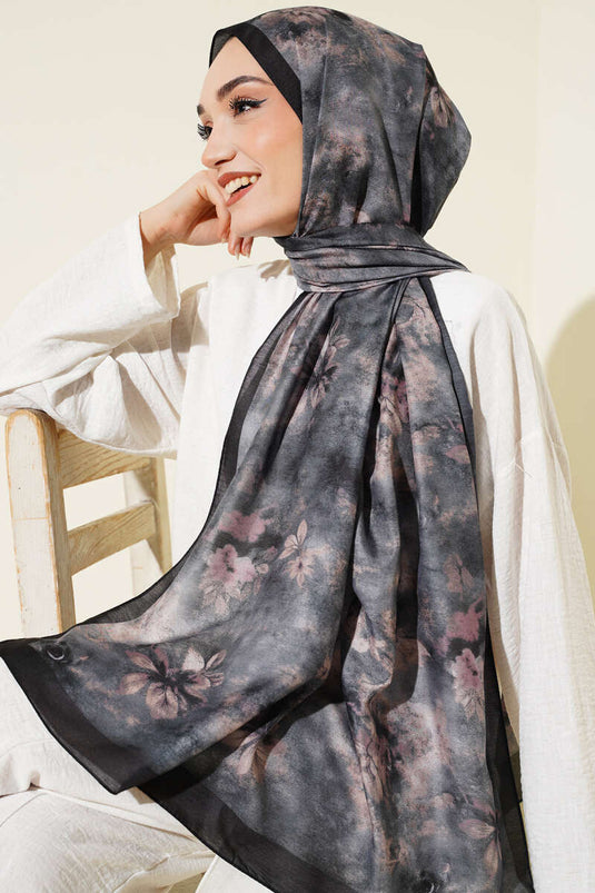 Floral Batik Pattern Scarf Black Beige