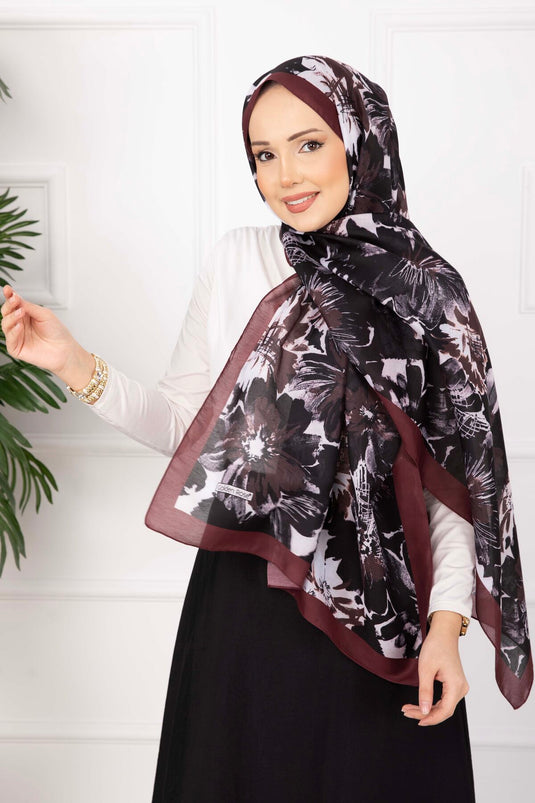 Floral Çiçek Desenli Şal Serisi Bordo