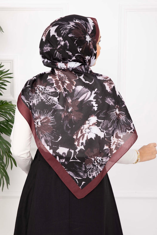 Floral Çiçek Desenli Şal Serisi Bordo