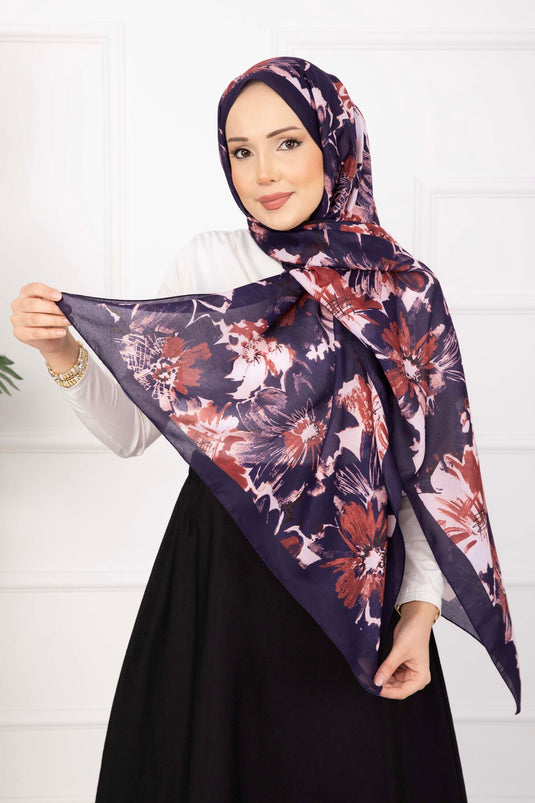 Floral Flower Patterned Scarf Series Plum
