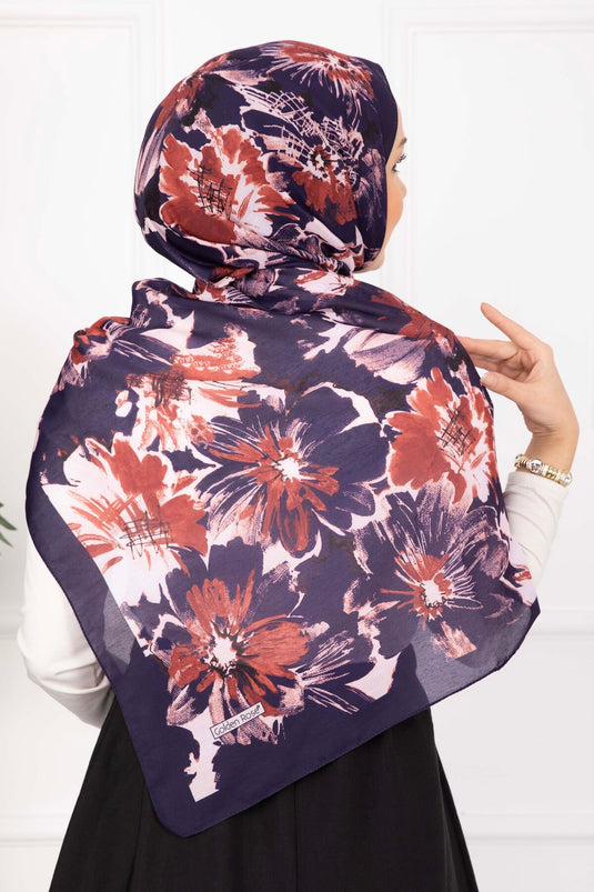 Floral Flower Patterned Scarf Series Plum