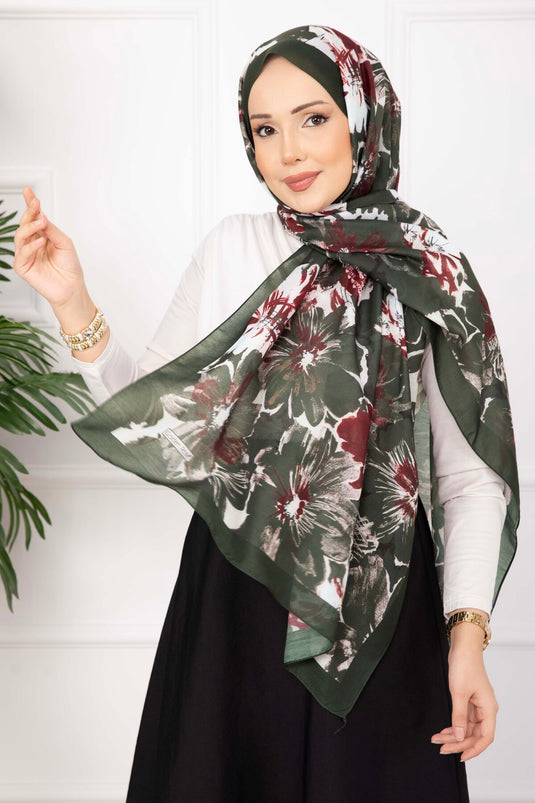Floral Çiçek Desenli Şal Serisi Zümrüt