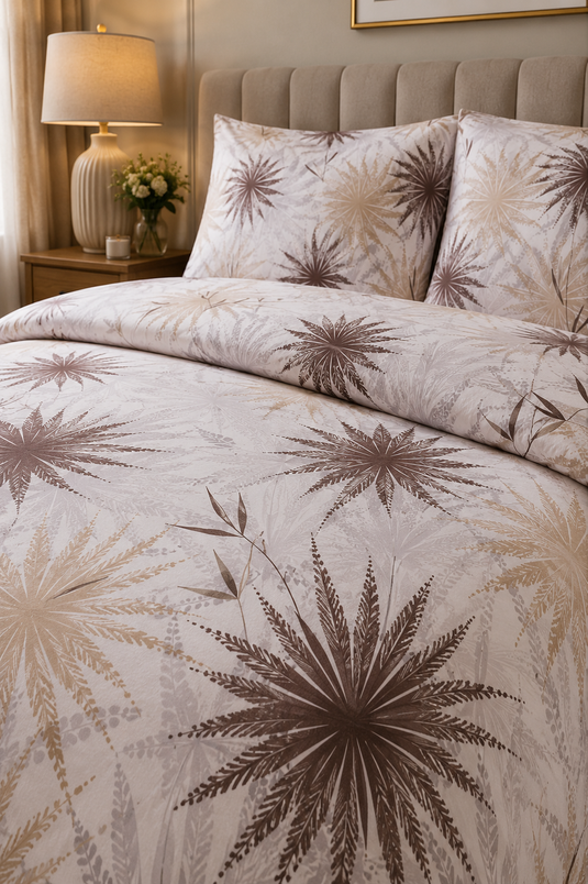 Floral-Muster Bettwäsche-Set für Doppelbett, Kaffee