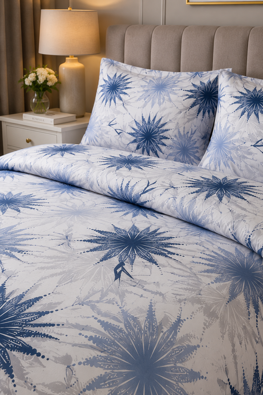 Floral Desen Çift Kişilik Nevresim Takımı Mavi