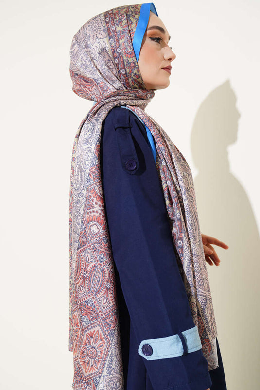 Seidenschal mit Blumenmuster, blau