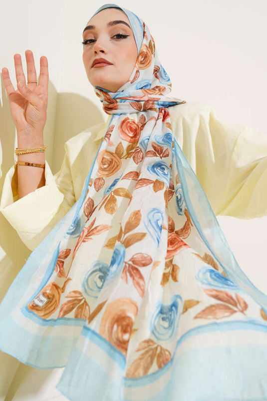 Floral Patterned Bamboo Crash Scarf Baby Blue