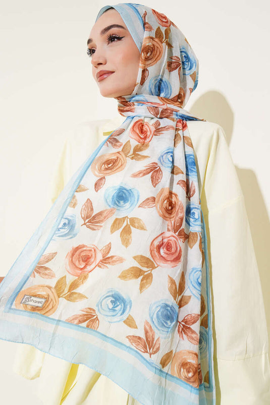 وشاح من الخيزران بنقشة زهور، لون أزرق فاتح