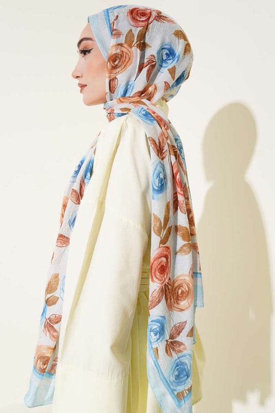 وشاح من الخيزران بنقشة زهور، لون أزرق فاتح