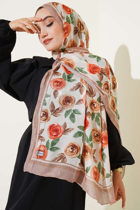 شال من الخيزران بنقوش زهرية، لون جملي