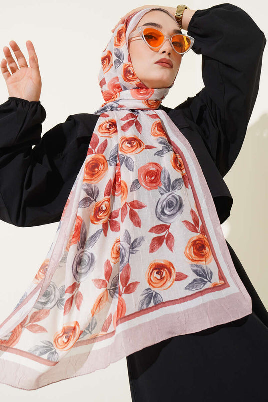 Floral Patterned Bamboo Crush Shawl Latte