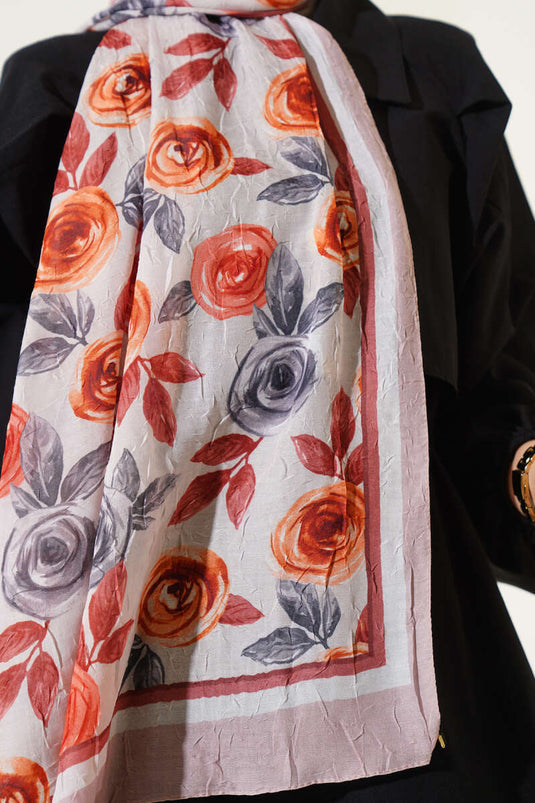 Floral Patterned Bamboo Crush Shawl Latte