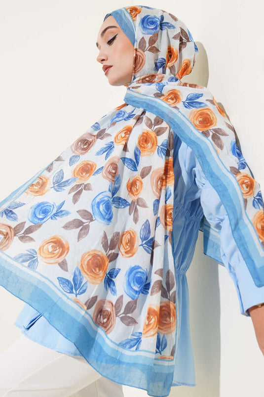 Floral Patterned Bamboo Crash Scarf, Soft Blue