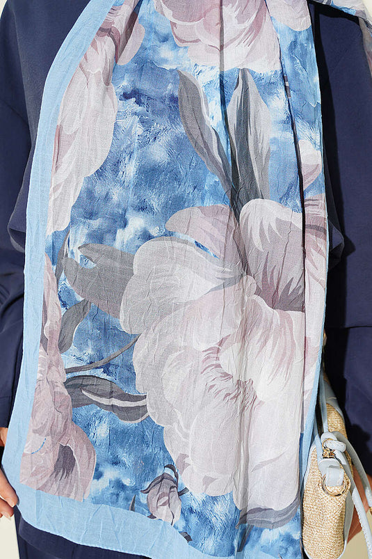 Floral Nature Bambu Kraş Şal Bebe Mavi