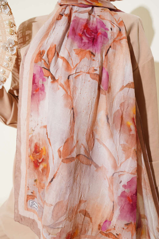 Bambus-Schal mit Blumenmuster, sandbeige