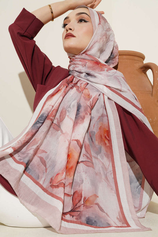 Flower Pattern Bamboo Crush Scarf Powder Pink