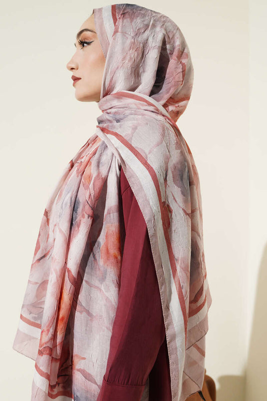 Flower Pattern Bamboo Crush Scarf Powder Pink