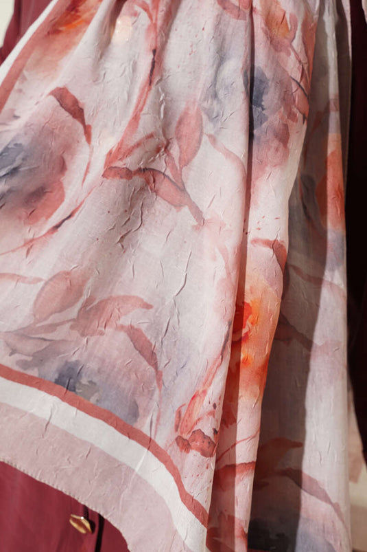 Flower Pattern Bamboo Crush Scarf Powder Pink