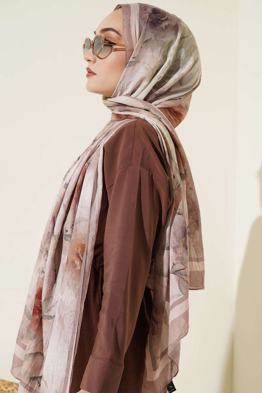 Flower Pattern Bamboo Crush Scarf Soft Coffee