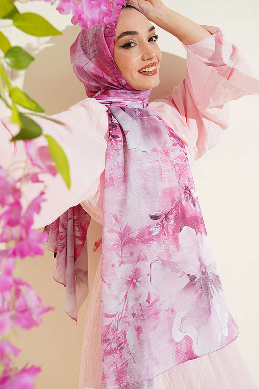 Flower Dijital Baskı Şal Pembe