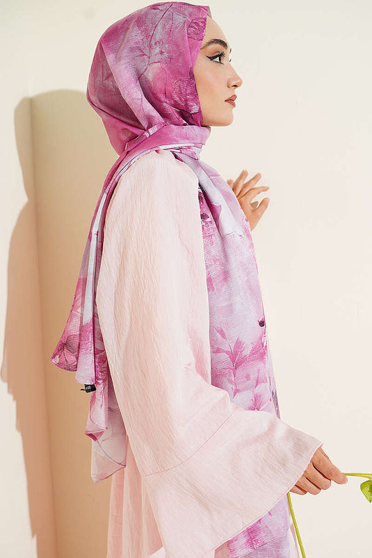 Flower Dijital Baskı Şal Pembe