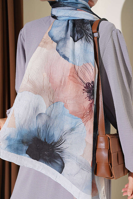 Flowers Bambu Shawl Baby Blue