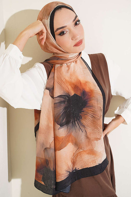 Sciarpa In Maglia Di Bambù Con Fiori Nera
